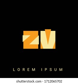 Logotipo ZV, VZ, Z, V. Diseños de logotipo inicial con fondo negro.