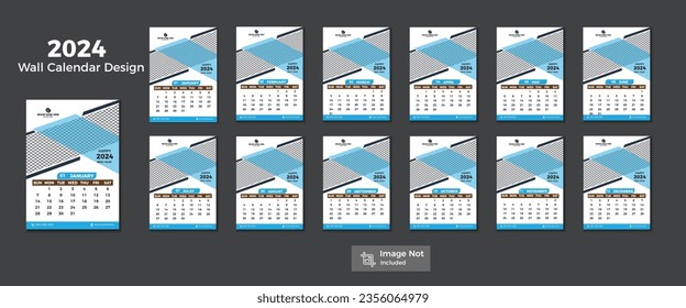 Modernes Design für kreative Formen - Wandkalender-Design in Vektorgrafik für 2024