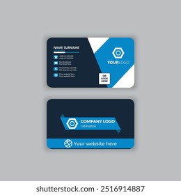 Moderno criativo simples limpo cartão de visita ou modelo de design de cartão de visita, combinação de cores preto e azul