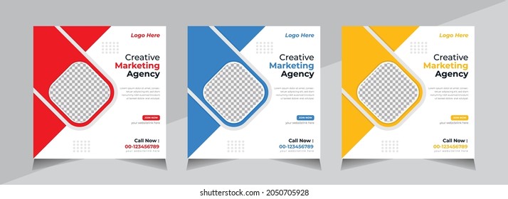 Modern Creative Social Media banner Design, Business Social Media Post Template, Web Banner, Unique Editable Red, Blue, Yellow Color