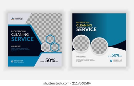 modern creative social media post and web template bundle for cleaning service  