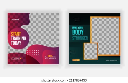 moderne kreative Social Media-Post und Web-Template-Paket für Fitness und Fitness.