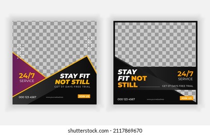 modern creative social media post and web template bundle for gym and fitness.