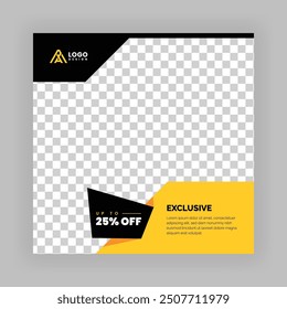 Modern Creative Social Media Poster Design. Minimalist Marketing Banner with Black and Yellow Color, Abstract Shapes, Post, Flyer, Ad, Promo, etc.