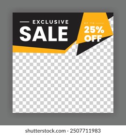 Modern Creative Social Media Poster Design. Minimalist Marketing Banner with Black and Yellow Color, Abstract Shapes, Post, Flyer, Ad, Promo, etc.