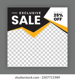 Modern Creative Social Media Poster Design. Minimalist Marketing Banner with Black and Yellow Color, Abstract Shapes, Post, Flyer, Ad, Promo, etc.