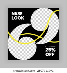 Modern Creative Social Media Poster Design. Minimalist Marketing Banner with Black and Yellow Color, Abstract Shapes, Post, Flyer, Ad, Promo, etc.