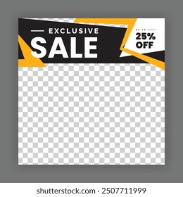 Modern Creative Social Media Poster Design. Minimalist Marketing Banner with Black and Yellow Color, Abstract Shapes, Post, Flyer, Ad, Promo, etc.