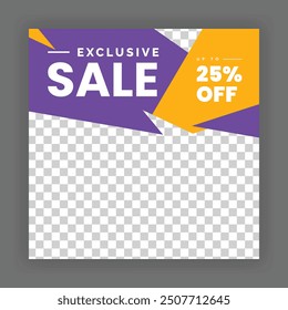 Modern Creative Social Media Poster Design. Minimalist Marketing Banner with Purple and Yellow Color, Abstract Shapes, Post, Flyer, Ad, Promo, etc.