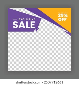 Modern Creative Social Media Poster Design. Minimalist Marketing Banner with Purple and Yellow Color, Abstract Shapes, Post, Flyer, Ad, Promo, etc.