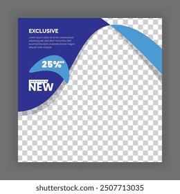 Modern Creative Social Media Poster Design. Minimalist Marketing Banner with Blue and Cyan Color, Abstract Shapes, Post, Flyer, Ad, Promo, etc.