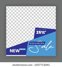 Modern Creative Social Media Poster Design. Minimalist Marketing Banner with Blue and Cyan Color, Abstract Shapes, Post, Flyer, Ad, Promo, etc.
