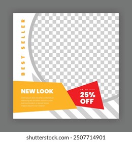 Modern Creative Social Media Poster Design. Minimalist Marketing Banner with Red, Orange and Yellow Color, Abstract Shapes, Post, Flyer, Ad, Promo, etc.