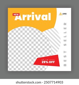 Modern Creative Social Media Poster Design. Minimalist Marketing Banner with Red, Orange and Yellow Color, Abstract Shapes, Post, Flyer, Ad, Promo, etc.