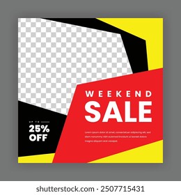 Modern Creative Social Media Poster Design. Minimalist Marketing Banner with Red, Black and Yellow Color, Abstract Shapes, Post, Flyer, Ad, Promo, etc.