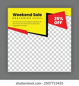 Modern Creative Social Media Poster Design. Minimalist Marketing Banner with Red, Black and Yellow Color, Abstract Shapes, Post, Flyer, Ad, Promo, etc.