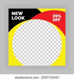 Modern Creative Social Media Poster Design. Minimalist Marketing Banner with Red, Black and Yellow Color, Abstract Shapes, Post, Flyer, Ad, Promo, etc.