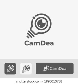 Modern Creative Studio Camera Photography Symbol Logo Vector, Minimal Line Style Bulb Icon Illustration for Fresh Idea and Innovation