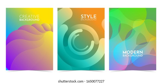 Modern, creative, style abstract covers set. Cool gradient shapes composition. Vertical illustration. Minimum vector coverage. Creative fluid backgrounds from current forms to design.  Eps10 vector. 