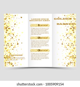 Modern creative three times business brochure template with gold glitter on a white background.