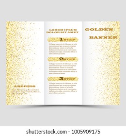 Modern creative three times business brochure template with gold glitter on a white background.