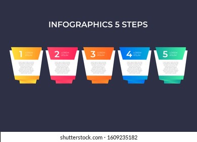 Modern and creative timeline infographic with five steps design vector. Can be used for process, annual report, presentation, interface, education, diagram, workflow layout, info graph, web design.