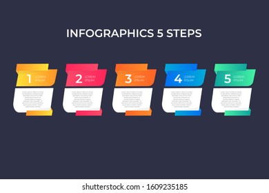 Modern and creative timeline infographic with five steps design vector. Can be used for process, annual report, presentation, interface, education, diagram, workflow layout, info graph, web design.