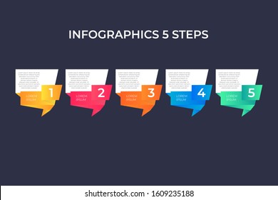 Modern and creative timeline infographic with five steps design vector. Can be used for process, annual report, presentation, interface, education, diagram, workflow layout, info graph, web design.