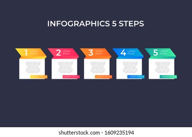 Modern and creative timeline infographic with five steps design vector. Can be used for process, annual report, presentation, interface, education, diagram, workflow layout, info graph, web design.