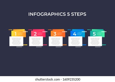 Modern and creative timeline infographic with five steps design vector. Can be used for process, annual report, presentation, interface, education, diagram, workflow layout, info graph, web design.