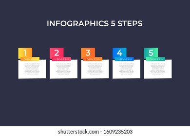 Modern and creative timeline infographic with five steps design vector. Can be used for process, annual report, presentation, interface, education, diagram, workflow layout, info graph, web design.