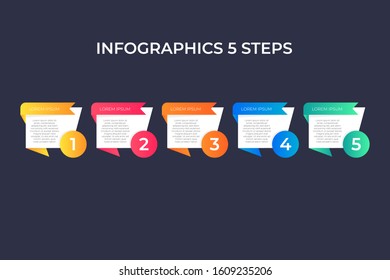 Modern and creative timeline infographic with five steps design vector. Can be used for process, annual report, presentation, interface, education, diagram, workflow layout, info graph, web design.