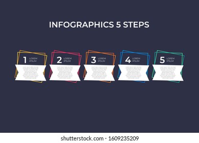 Modern and creative timeline infographic with five steps design vector. Can be used for process, annual report, presentation, interface, education, diagram, workflow layout, info graph, web design.