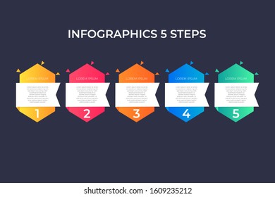 Modern and creative timeline infographic with five steps design vector. Can be used for process, annual report, presentation, interface, education, diagram, workflow layout, info graph, web design.