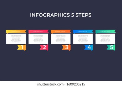 Modern and creative timeline infographic with five steps design vector. Can be used for process, annual report, presentation, interface, education, diagram, workflow layout, info graph, web design.
