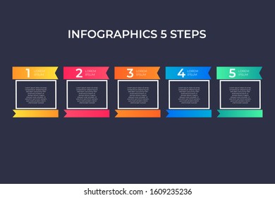 Modern and creative timeline infographic with five steps design vector. Can be used for process, annual report, presentation, interface, education, diagram, workflow layout, info graph, web design.