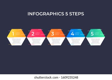 Modern and creative timeline infographic with five steps design vector. Can be used for process, annual report, presentation, interface, education, diagram, workflow layout, info graph, web design.