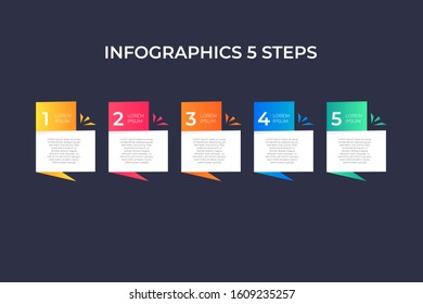 Modern and creative timeline infographic with five steps design vector. Can be used for process, annual report, presentation, interface, education, diagram, workflow layout, info graph, web design.