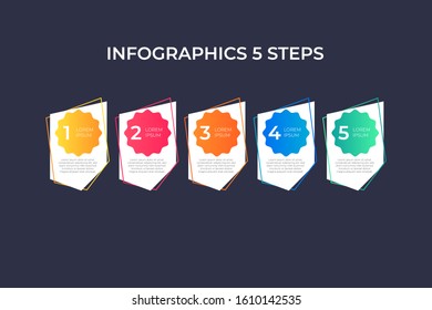 Modern and creative timeline infographic with five steps design vector. Can be used for process, annual report, presentation, interface, education, diagram, workflow layout, info graph, web design.