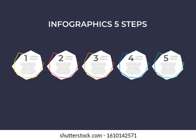 Modern and creative timeline infographic with five steps design vector. Can be used for process, annual report, presentation, interface, education, diagram, workflow layout, info graph, web design.