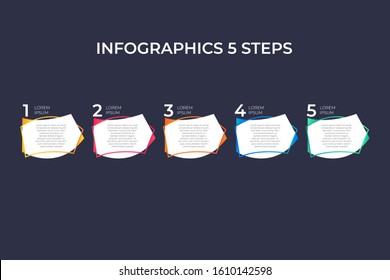 Modern and creative timeline infographic with five steps design vector. Can be used for process, annual report, presentation, interface, education, diagram, workflow layout, info graph, web design.