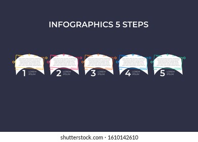 Modern and creative timeline infographic with five steps design vector. Can be used for process, annual report, presentation, interface, education, diagram, workflow layout, info graph, web design.