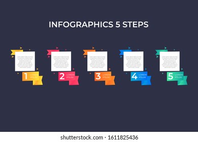 Modern and creative timeline infographic with five steps design vector. Can be used for process, annual report, presentation, interface, education, diagram, workflow layout, infograph, web design.
