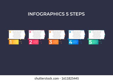 Modern and creative timeline infographic with five steps design vector. Can be used for process, annual report, presentation, interface, education, diagram, workflow layout, infograph, web design.