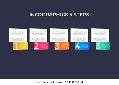 Modern and creative timeline infographic with five steps design vector. Can be used for process, annual report, presentation, interface, education, diagram, workflow layout, infograph, web design.
