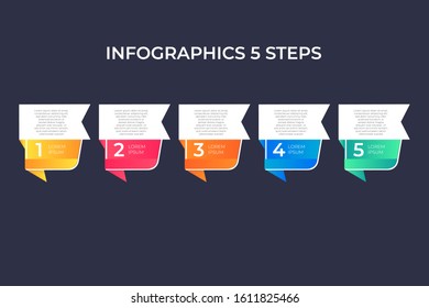 Modern and creative timeline infographic with five steps design vector. Can be used for process, annual report, presentation, interface, education, diagram, workflow layout, infograph, web design.