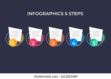Modern and creative timeline infographic with five steps design vector. Can be used for process, annual report, presentation, interface, education, diagram, workflow layout, infograph, web design.