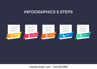 Modern and creative timeline infographic with five steps design vector. Can be used for process, annual report, presentation, interface, education, diagram, workflow layout, infograph, web design.