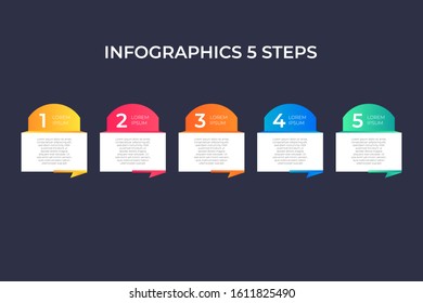 Modern and creative timeline infographic with five steps design vector. Can be used for process, annual report, presentation, interface, education, diagram, workflow layout, infograph, web design.