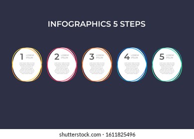 Modern and creative timeline infographic with five steps design vector. Can be used for process, annual report, presentation, interface, education, diagram, workflow layout, infograph, web design.